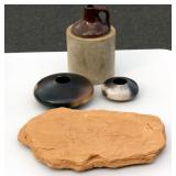 3 Pottery Pieces & petroglyph Art Jug