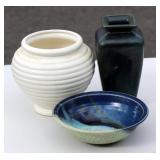 Hull Vase & 2 Pottery Pieces