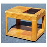 Oak Side Table w Smoked Beveled Glass Top