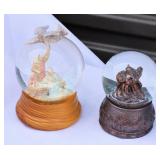 2 Snow Globe Music Boxes Santa & Nativity Scene