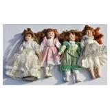 4 Red Hair Porcelain Dolls in Vintage Dress