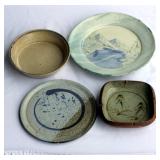 4 Kitchen Dining Pottery Pieces Plate Ashtray Pan