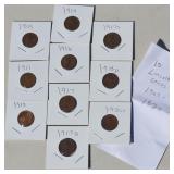 10 Lincoln Cents 1909 - 1920