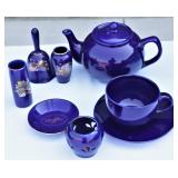 Dark Blue Ceramic Lot Tea Pot Bell Cup Etc