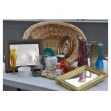 Decor Lot Mirrors Baskets Glasses Vases &