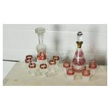 2 vintage glass decanter & glass sets
