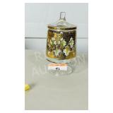 hand decorated gold & green glass candy dish