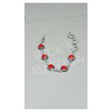 Sterling & Red Coral bracelet - 7 1/2' L