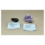 2 raw gem stones - Black Tourmaline & Amethyst