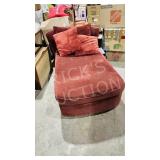 red fabric lounge & cushions - 5 1/2 ft long