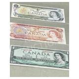 Canada- sheet w/ 3 bank notes 1973 & 1986