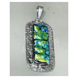 925 silver pendant w/ green fused glass