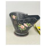black coal skuttle w/ flowers-hand painted
