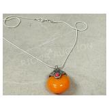 Tibetan amber resin & turquoise pendant/ chain