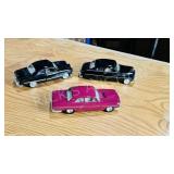 3 diecast vintage cars - approx 8' L