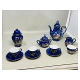 11 pc Japanese tea set - blossoms & peacocks