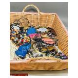 wicker basket w/ costume necklaces/ pendants