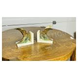 Pair of brass & marble Phoenix book ends