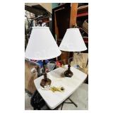 pair of wood base table lamps w/ brass finials