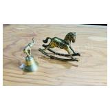 Small brass rocking horse & elephant bell