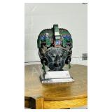 Aztec, Obsidian & precious stone mask on stand