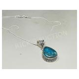 Chrysocolla & 925 silver pendant & chain