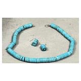Turquoise bead necklace & earrings