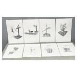 8 unframed prints by Roderick '89