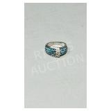 Belt theme sterling & gem stone ring - size 7