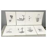8 unframed prints by Roderick '89