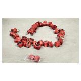 Red Coral bead necklace & earrings