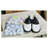 collection of golf balls & size 10 golf shoes