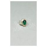 Sterling & green tear drop stone ring - size 8