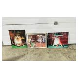 set of dogs & cat playing pool prints