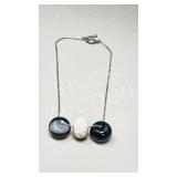 Agate bead necklace & 925 silver chain