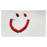 Red Coral bead bracelet & earrings