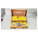 wooden jewelry box & contents