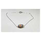 Tibetan brass bead w/ Coral & Lapis pendant &chain