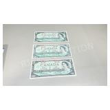 3 Canada 1967 bank notes