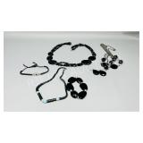 3 vintage black necklaces &  earrings