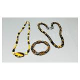 2 brown stone necklaces & bracelet