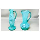 Altaglass, 2 matching color pitchers w/ labels 9'