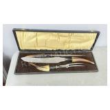 antique stagg handle carving set in case