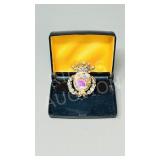 Coro vintage crown broach w/ porc. medalion