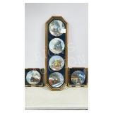 6- collectors plates in wood frames-railway theme