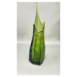13' tall green art glass vase