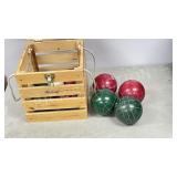 Bocce ball set in wood crate