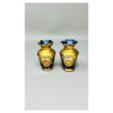 pair of cobalt blue bud vase w/ gold gilding