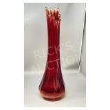 vintage red art glass vase, 16.5' tall