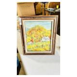 original painting of fall farm yard